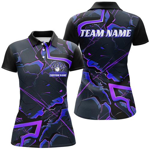 Blue And Purple Custom Bowling Team Shirts For Women, Bowling Tournament Outfits IPHW6469