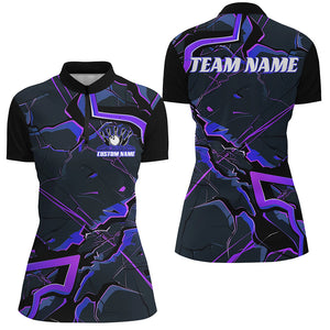 Blue And Purple Custom Bowling Team Shirts For Women, Bowling Tournament Outfits IPHW6469