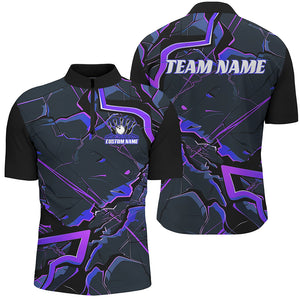 Blue And Purple Custom Bowling Team Shirts For Men And Women, Bowling Tournament Outfits IPHW6469