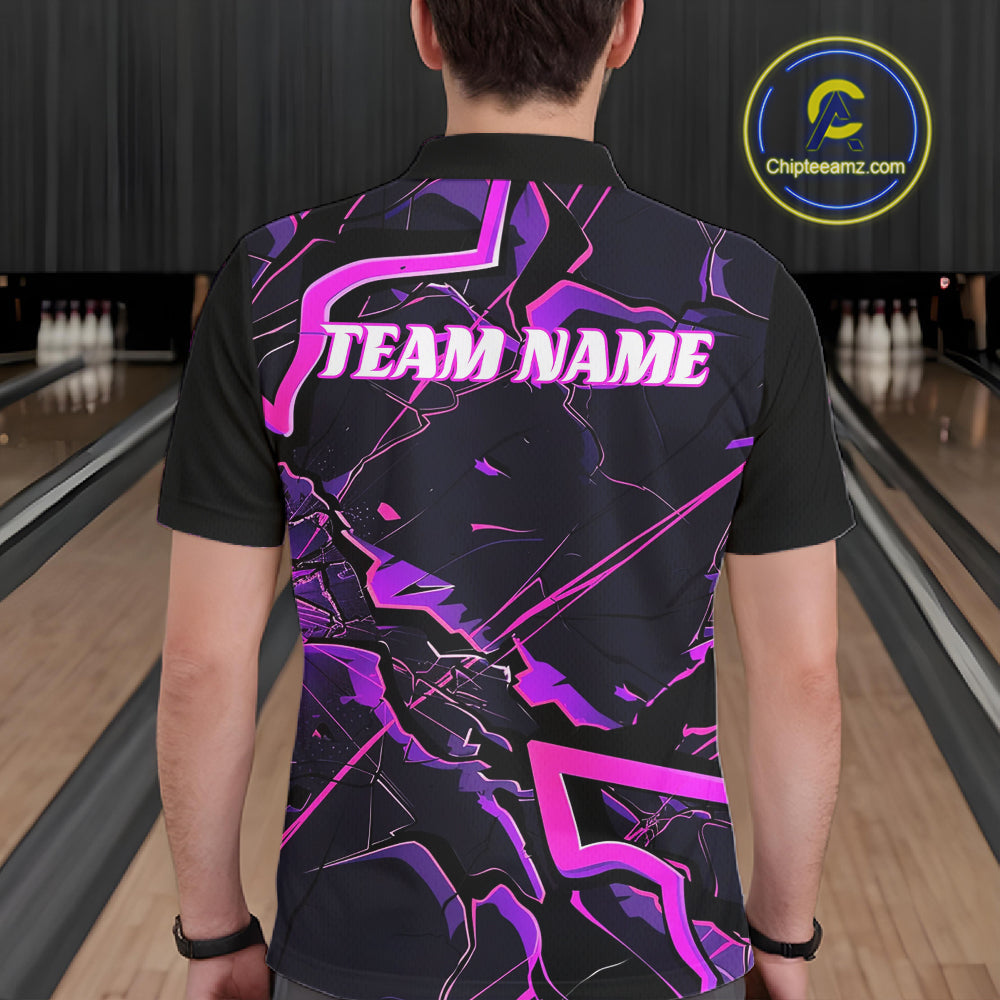 Pink And Purple Custom Bowling Team Shirts For Men And Women, Bowling Tournament Outfits IPHW6470