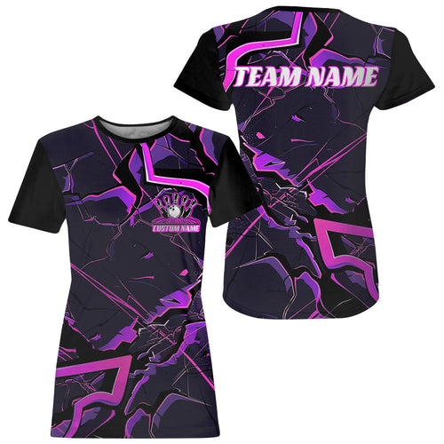 Pink And Purple Custom Bowling Team T-Shirts For Women, Bowling Tournament Outfits IPHW6470
