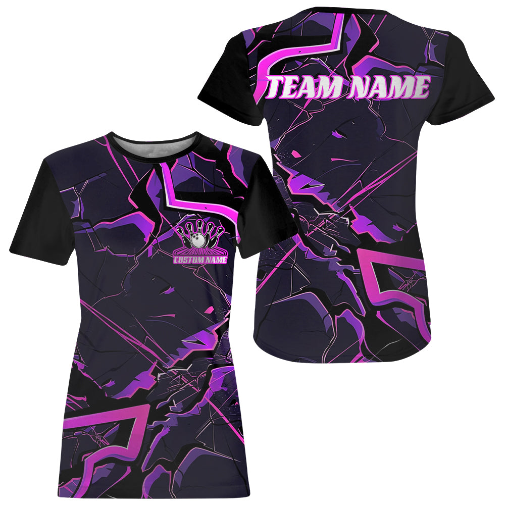Pink And Purple Custom Bowling Team T-Shirts For Women, Bowling Tournament Outfits IPHW6470