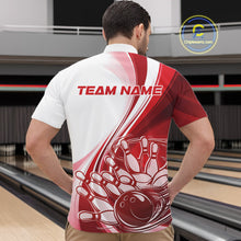 Load image into Gallery viewer, Custom White And Red Classic Retro Style Men Quarter-Zip Bowling Tournament Shirt IPHW11323