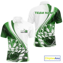 Load image into Gallery viewer, Custom White And Green Classic Retro Style Men Polo Bowling Tournament Shirt IPHW11326