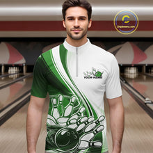 Load image into Gallery viewer, Custom White And Green Classic Retro Style Men Quarter-Zip Bowling Tournament Shirt IPHW11326