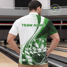 Load image into Gallery viewer, Custom White And Green Classic Retro Style Men Quarter-Zip Bowling Tournament Shirt IPHW11326