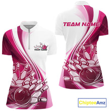 Load image into Gallery viewer, Custom White And Pink Classic Retro Style Women Quarter-Zip Bowling Tournament Shirt IPHW11327