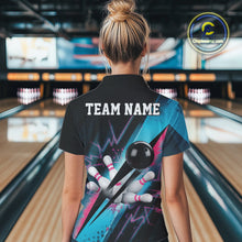 Load image into Gallery viewer, Custom Blue Pink Synthwave Style Bowling Women Quarter-Zip Shirt, Bowling League Shirt IPHW9514