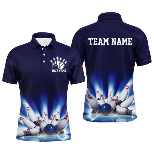 Navy Blue Custom Bowling Team Shirts For Men, Striking Bowling League Shirt Bowling Team Uniform IPHW7520