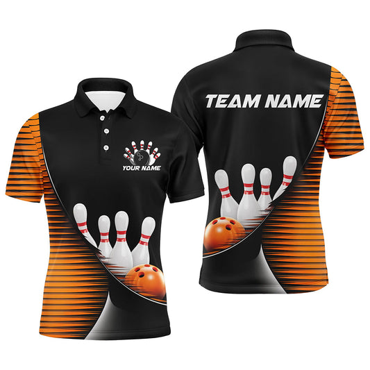 Black And Orange Custom Bowling Team Shirts For Men, Bowling League Shirt Bowler Outfit IPHW7983