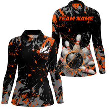 Load image into Gallery viewer, Black And Orange Splatter Bowling Shirts For Women, Bowling Team Uniform Bowler Outfit IPHW7984