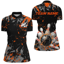 Load image into Gallery viewer, Black And Orange Splatter Bowling Shirts For Women, Bowling Team Uniform Bowler Outfit IPHW7984