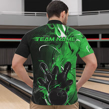 Load image into Gallery viewer, Black And Green Custom Flame Bowling Quarter-Zip Shirts For Men, Fire Bowling League Team Shirt IPHW8632