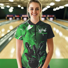 Load image into Gallery viewer, Black And Green Custom Flame Bowling Womens Quarter-Zip Shirts, Fire Bowling League Shirt IPHW8632