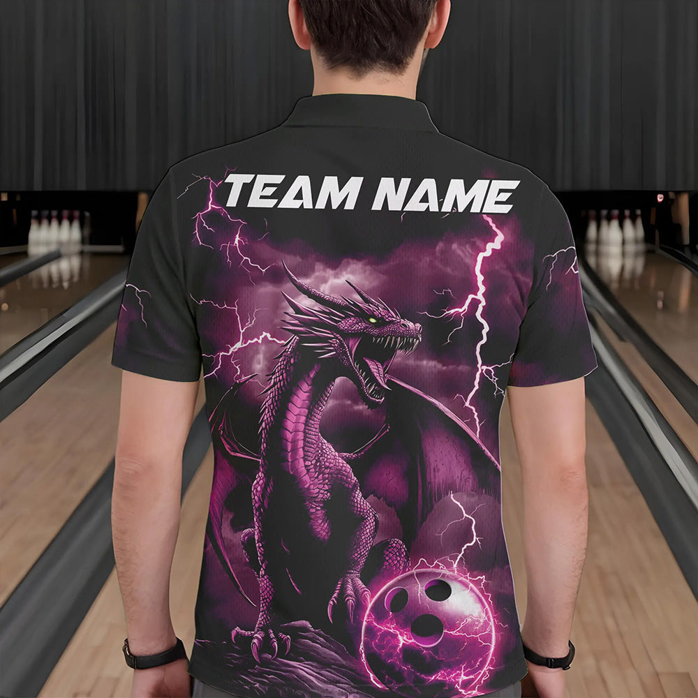 Black And Pink Thunder Lightning Custom Dragon Bowling Team Shirts For Men, Bowling Uniform IPHW8633