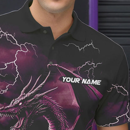 Black And Pink Thunder Lightning Custom Dragon Bowling Team Shirts For Men, Bowling Uniform IPHW8633