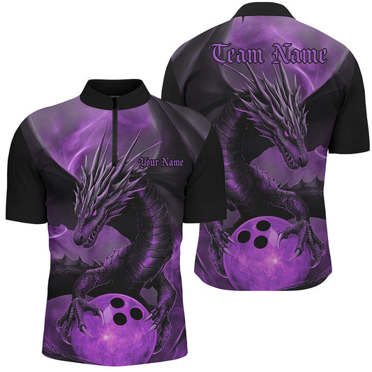 Black And Purple Custom Dragon Bowling Quarter-Zip Shirts For Men, Dragon Bowling League Shirt IPHW8643