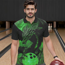Load image into Gallery viewer, Black And Green Custom Dragon Bowling Polo Shirts For Men, Dragon Bowling League Shirt IPHW8644