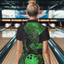 Load image into Gallery viewer, Black And Green Custom Dragon Bowling Quarter-Zip Shirts For Women, Bowling League Shirt IPHW8644