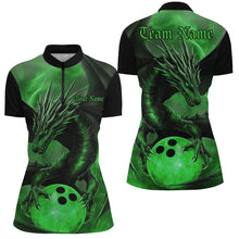 Load image into Gallery viewer, Black And Green Custom Dragon Bowling Quarter-Zip Shirts For Women, Bowling League Shirt IPHW8644