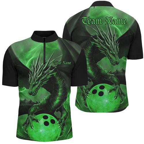 Black And Green Custom Dragon Bowling Quarter-Zip Shirts For Men, Dragon Bowling League Shirt IPHW8644