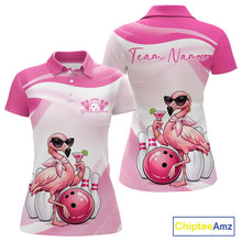 Load image into Gallery viewer, Sassy Classy Flamingo Custom Women Bowling Polo Shirt, Elegant Ladies Bowling Shirt IPHW11027