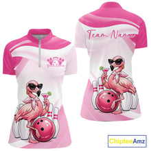 Load image into Gallery viewer, Sassy Classy Flamingo Custom Women Bowling Quarter-Zip Shirt, Ladies Bowling Shirt IPHW11027