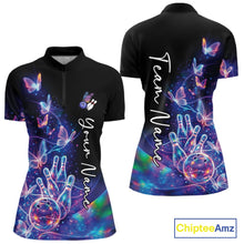 Load image into Gallery viewer, Custom Hologram Butterfly Bowling Women Quarter-Zip Shirts, Galaxy Ladies Bowling Jersey IPHW11335