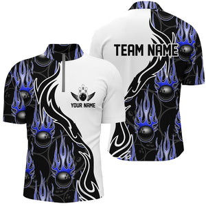 Custom Bowling Shirts For Men And Women, Personalized Flame Bowling Team Jerseys | Blue IPHW5003