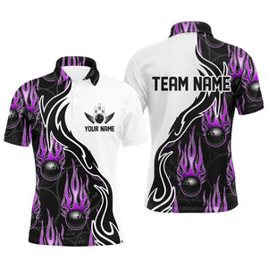 Custom Bowling Shirts For Men And Women, Personalized Flame Bowling Team Jerseys | Purple IPHW5006