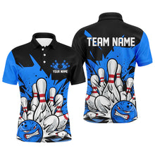 Load image into Gallery viewer, Black And Blue Custom Funny Bowling Shirts For Men, Angry Bowling Ball Bowling Team Uniform IPHW7535
