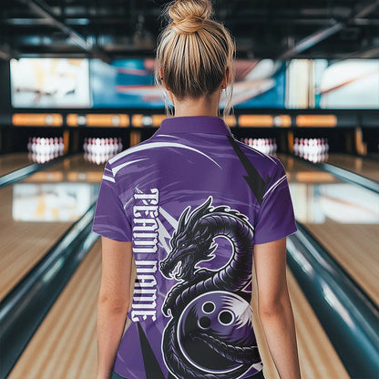 Custom Black And Purple Thunder Lightning Dragon Bowling Jerseys Bowling Womens Polo Shirts IPHW8659