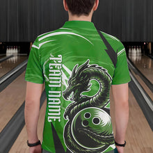 Load image into Gallery viewer, Custom Black And Green Thunder Lightning Dragon Bowling Jerseys Bowling Polo Shirts For Men IPHW8660
