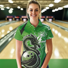 Load image into Gallery viewer, Custom Black And Green Thunder Lightning Dragon Bowling Jerseys Bowling Womens Polo Shirts IPHW8660