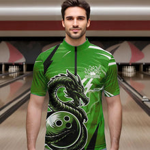 Load image into Gallery viewer, Custom Black And Green Thunder Lightning Dragon Bowling Jerseys Bowling Quarter-Zip Shirts For Men IPHW8660