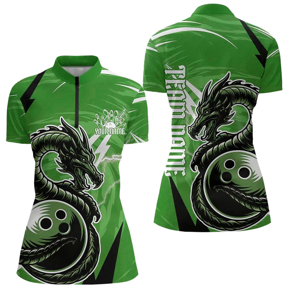 Custom Black And Green Thunder Lightning Dragon Bowling Jerseys Womens Quarter-Zip Shirts IPHW8660