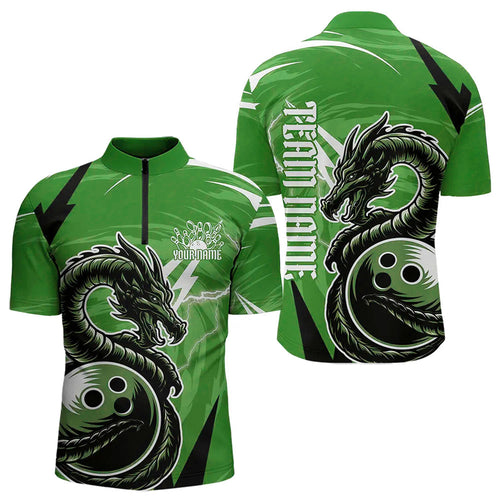 Custom Black And Green Thunder Lightning Dragon Bowling Jerseys Bowling Quarter-Zip Shirts For Men IPHW8660