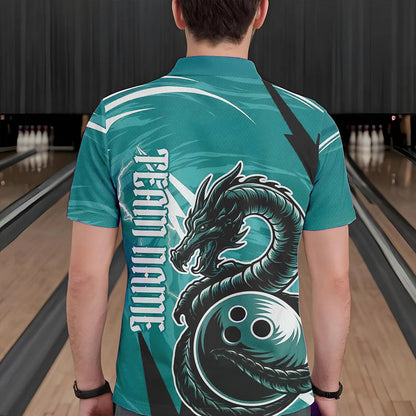 Custom Black And Blue Thunder Lightning Dragon Bowling Jerseys Bowling Polo Shirts For Men IPHW8661