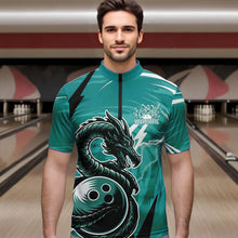 Load image into Gallery viewer, Custom Black And Blue Thunder Lightning Dragon Bowling Jerseys Bowling Quarter-Zip Shirts For Men IPHW8661