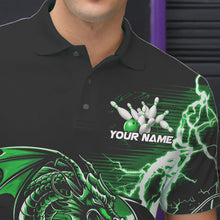 Load image into Gallery viewer, Custom Black And Green Thunder Lightning Dragon Bowling  Polo Shirts For Men, Bowlers Outfits IPHW8665
