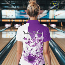 Load image into Gallery viewer, Custom White And Purple Butterfly Women Bowling Quarter-Zip Shirts, Ladies Bowling Shirt IPHW11337