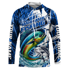 Load image into Gallery viewer, Custom Mahi Mahi Performance Fishing Shirts, Mahimahi Long Sleeve Fishing Shirts | Blue Camo IPHW6839