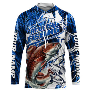 Custom Redfish Performance Fishing Shirts, Redfish Long Sleeve Fishing Shirts | Blue Camo IPHW6840