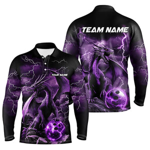 Black And Purple Thunder Lightning Custom Dragon Bowling Team Shirts For Men, Bowling Uniform IPHW7992