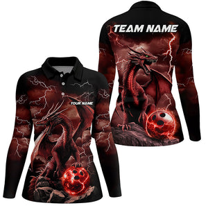 Black And Red Thunder Lightning Custom Dragon Ladies Bowling Team Shirts, Bowling Uniform IPHW7993