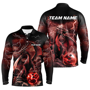 Black And Red Thunder Lightning Custom Dragon Bowling Team Shirts For Men, Bowling Uniform IPHW7993