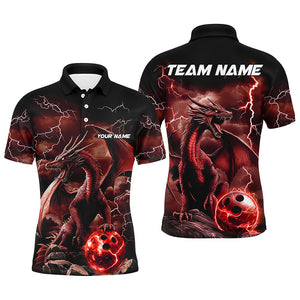 Black And Red Thunder Lightning Custom Dragon Bowling Team Shirts For Men, Bowling Uniform IPHW7993