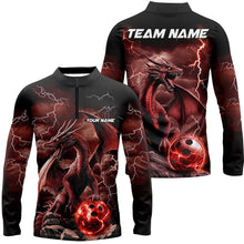 Load image into Gallery viewer, Black And Red Thunder Lightning Custom Dragon Bowling Team Shirts For Men, Bowling Uniform IPHW7993