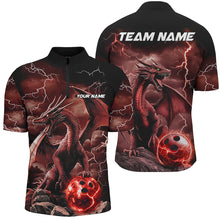 Load image into Gallery viewer, Black And Red Thunder Lightning Custom Dragon Bowling Team Shirts For Men, Bowling Uniform IPHW7993