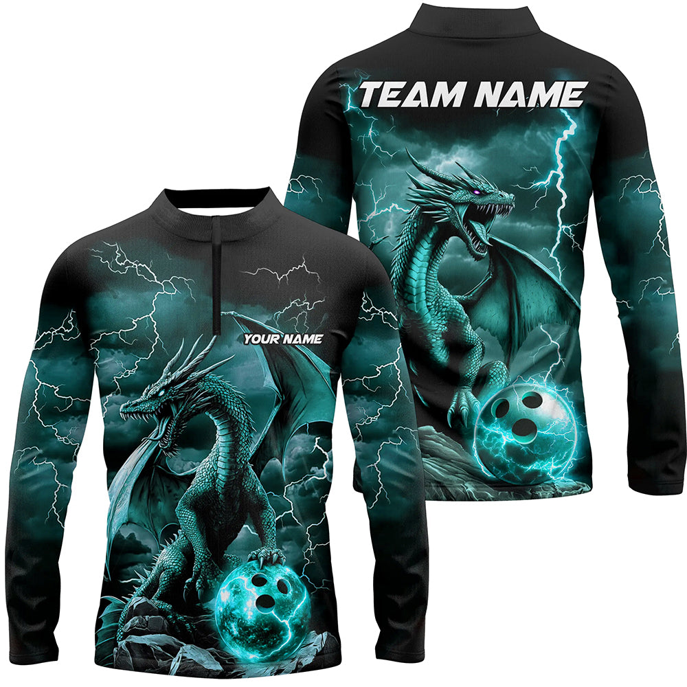 Black And Blue Thunder Lightning Custom Dragon Bowling Team Shirts For Men, Bowling Uniform IPHW7994